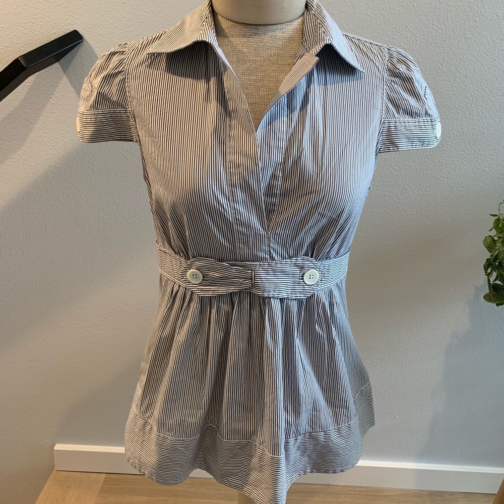 BCBGMaxAzria pinstriped blouse with cap sleeves